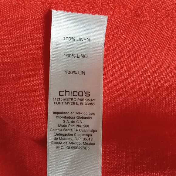 Chico's Open Front 100% Linen Cardigan Jacket - Red/Orange Blazer Size 3/XL - Picture 10 of 11